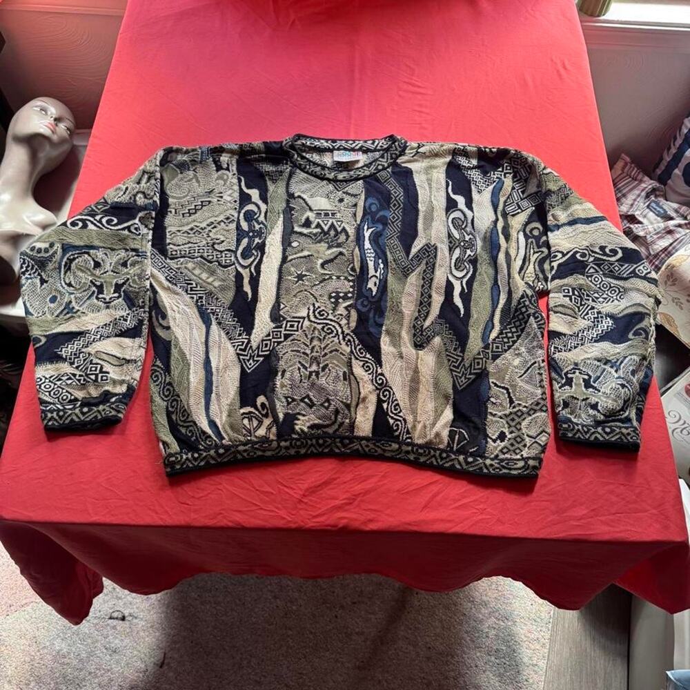 Vintage 90s COOGI Australia 3D Knit Sweater - Earth Tones - Size XL